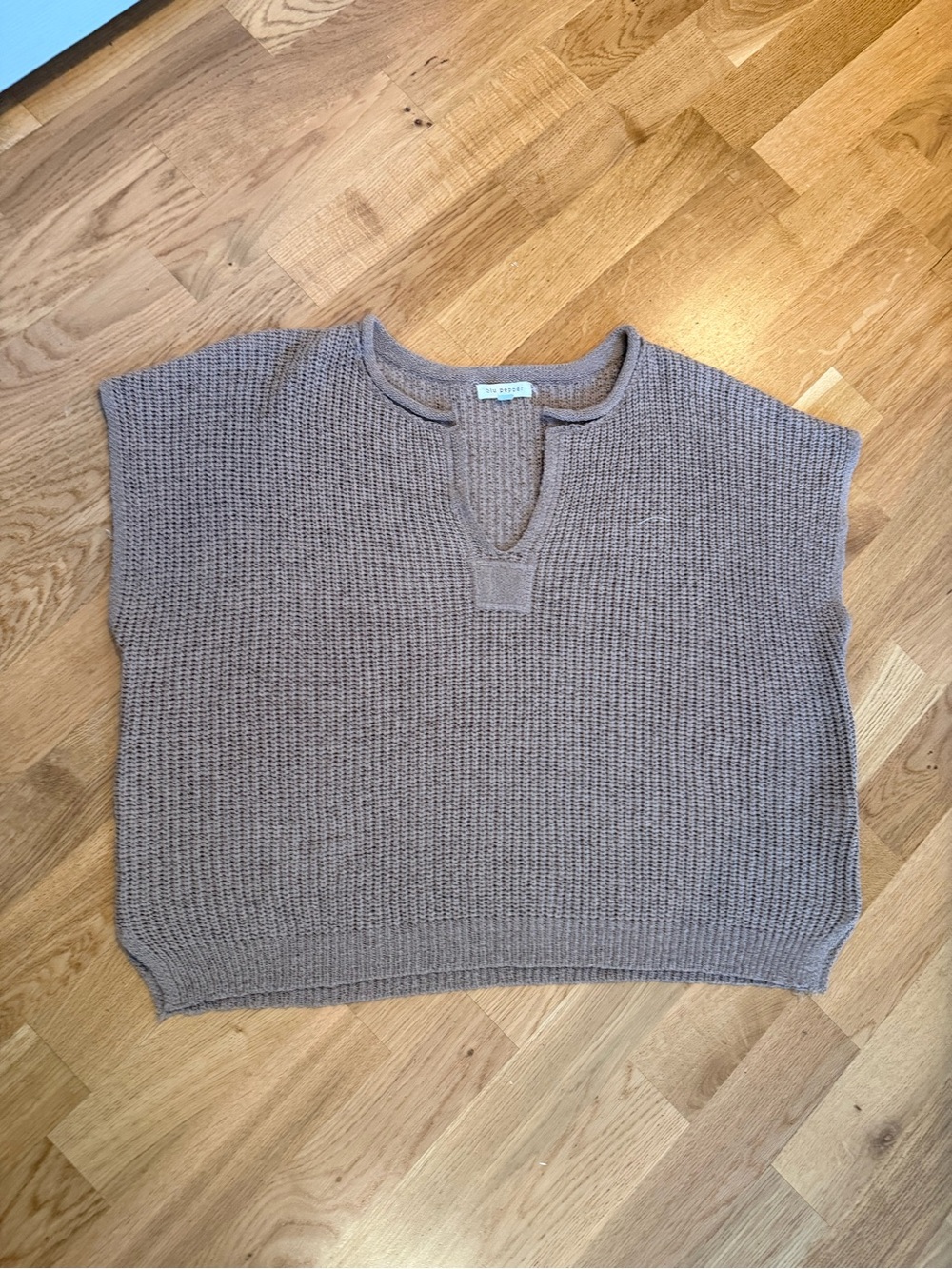 Blu Pepper Taupe V-Neck Boxy Knit Sweater Vest